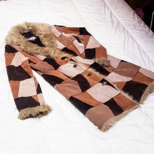 Vintage 70s Penny Lane Suede Patchwork Fur Coat